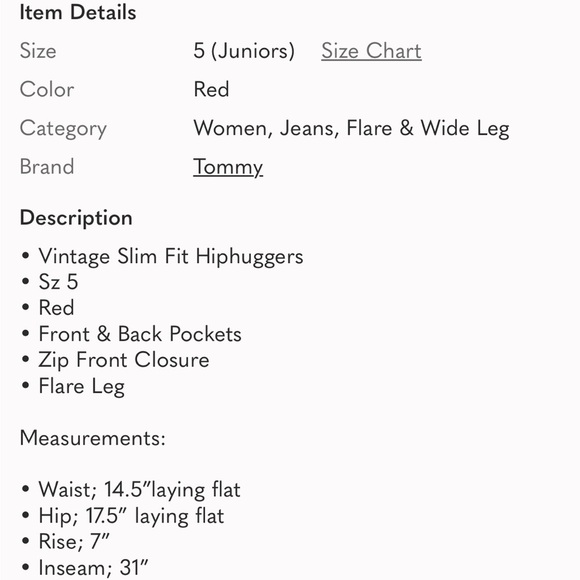 TOMMY JEANS Red Hot Retro Hip-hugger Corduroy Pants Size 5 - Picture 9 of 9